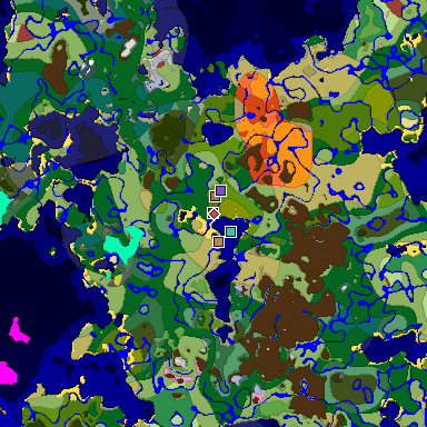 Predicted biome map of Java 26.3 seed 5945261216080322402 around estimated spawn