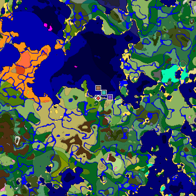 Predicted biome map of Java 26.3 seed -2541304744063981145 around estimated spawn