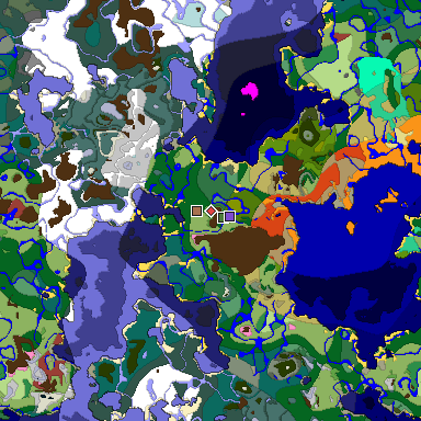Predicted biome map of Java 26.3 seed 3798660020302763108 around estimated spawn