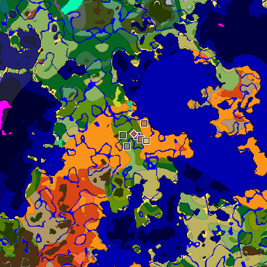 Predicted biome map of Java 26.3 seed -1257362384360885205 around estimated spawn