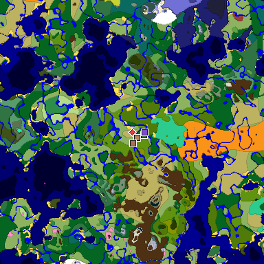 Predicted biome map of Java 26.3 seed 5925109109422123382 around estimated spawn