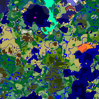 Predicted biome map of Java 26.3 seed 8519394534744737146 around estimated spawn