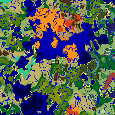 Predicted biome map of Java 26.3 seed 735395640225762688 around estimated spawn