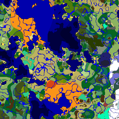 Predicted biome map of Java 26.3 seed -1007503914009726641 around estimated spawn