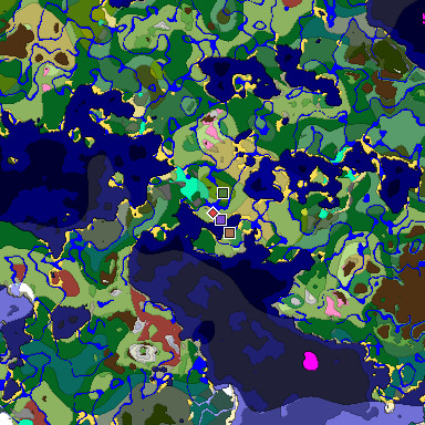 Predicted biome map of Java 26.3 seed 4090700880386214924 around estimated spawn