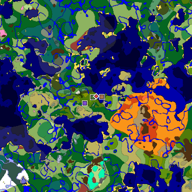 Predicted biome map of Java 26.3 seed -498596545485559750 around estimated spawn