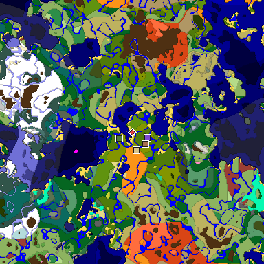 Predicted biome map of Java 26.3 seed -2393651360661203485 around estimated spawn