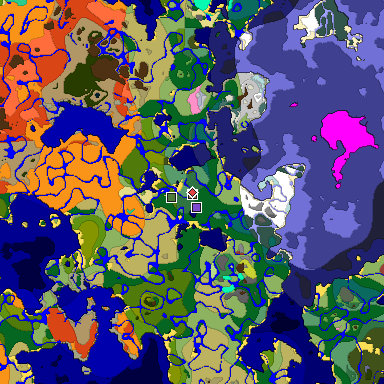 Predicted biome map of Java 26.3 seed -6851822778512339662 around estimated spawn