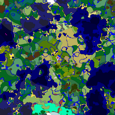 Predicted biome map of Java 26.3 seed -6491196811989866400 around estimated spawn