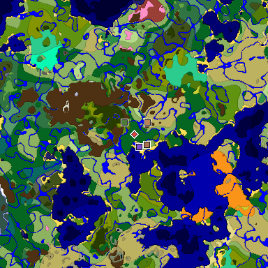Predicted biome map of Java 26.3 seed 4497318460533583185 around estimated spawn