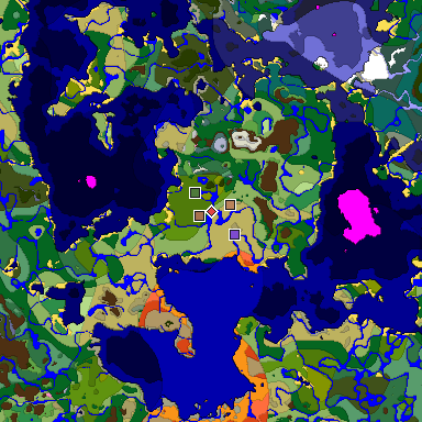 Predicted biome map of Java 26.3 seed -2851582541656669359 around estimated spawn