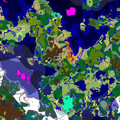 Predicted biome map of Java 26.3 seed 2506390743718431146 around estimated spawn