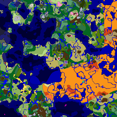 Predicted biome map of Java 26.3 seed -1140944689720191624 around estimated spawn