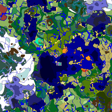 Predicted biome map of Java 26.3 seed -7889173579684786883 around estimated spawn