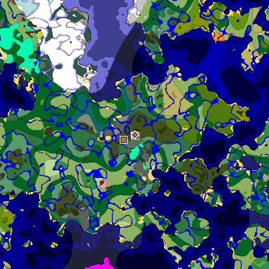 Predicted biome map of Java 26.3 seed 5659641058199823347 around estimated spawn