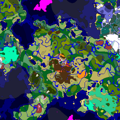 Predicted biome map of Java 26.3 seed -3389804404632180452 around estimated spawn