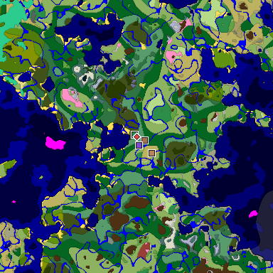 Predicted biome map of Java 26.3 seed -6332876856688097756 around estimated spawn