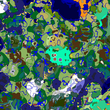Predicted biome map of Java 26.3 seed -3307274715572411360 around estimated spawn