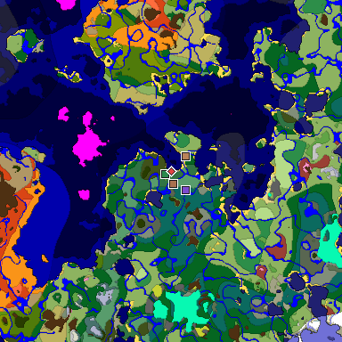 Predicted biome map of Java 26.3 seed -2920657114983363910 around estimated spawn