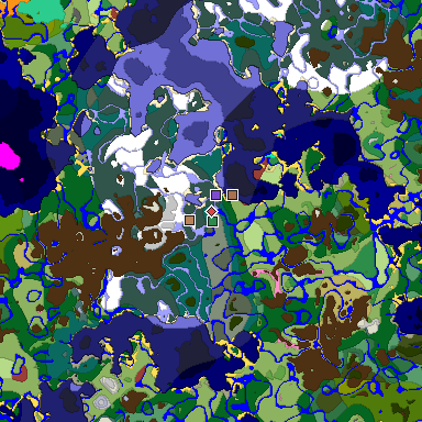 Predicted biome map of Java 26.3 seed -2869560139689153000 around estimated spawn
