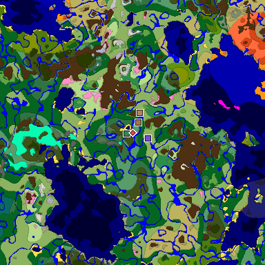 Predicted biome map of Java 26.3 seed -2626258408209476070 around estimated spawn