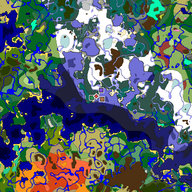Predicted biome map of Java 26.3 seed -6765575336097962301 around estimated spawn