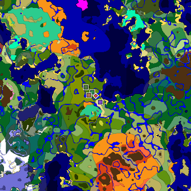 Predicted biome map of Java 26.3 seed -1950903486194858675 around estimated spawn
