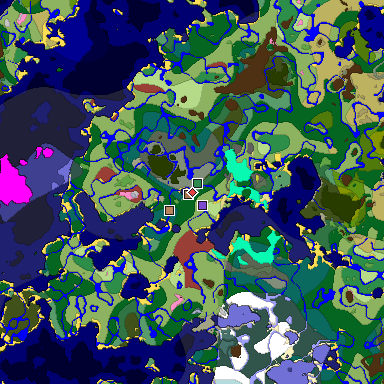 Predicted biome map of Java 26.3 seed -8249449342783425910 around estimated spawn