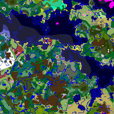 Predicted biome map of Java 26.3 seed 3062817393036818614 around estimated spawn
