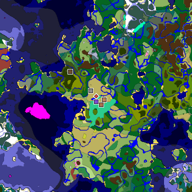 Predicted biome map of Java 26.3 seed 3052843562018890712 around estimated spawn