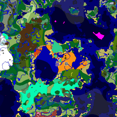 Predicted biome map of Java 26.3 seed 8234999601760160295 around estimated spawn