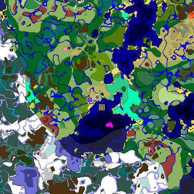 Predicted biome map of Java 26.3 seed 8283815519040851860 around estimated spawn