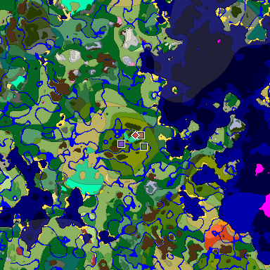 Predicted biome map of Java 26.3 seed 5912317708508204543 around estimated spawn