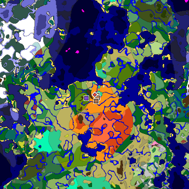 Predicted biome map of Java 26.3 seed 5703025953342634623 around estimated spawn