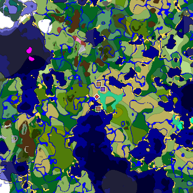 Predicted biome map of Java 26.3 seed -7628350677118156601 around estimated spawn