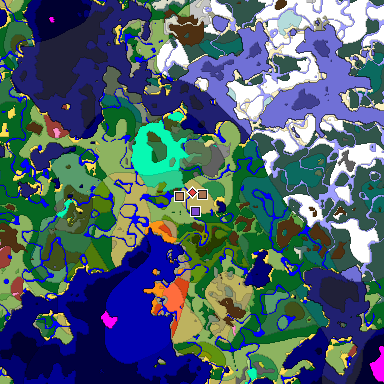 Predicted biome map of Java 26.3 seed 8334180952633488505 around estimated spawn
