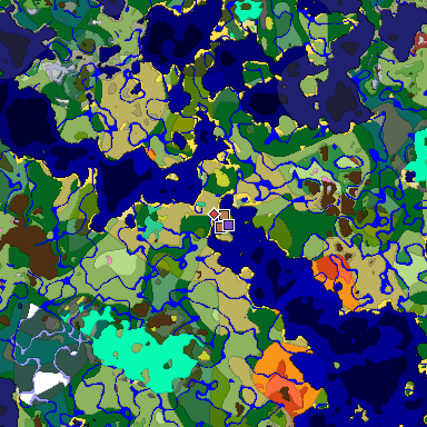 Predicted biome map of Java 26.3 seed 6039526243306958621 around estimated spawn