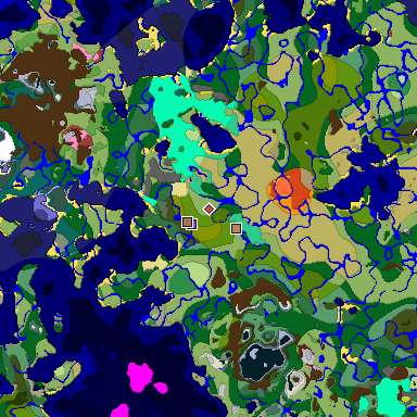 Predicted biome map of Java 26.3 seed 1679256607039543848 around estimated spawn