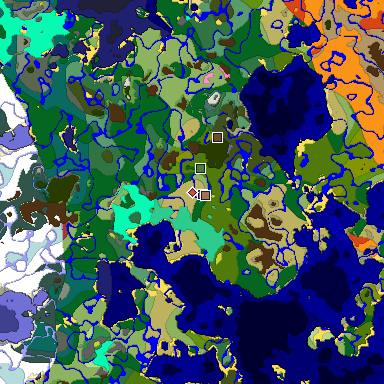 Predicted biome map of Java 26.3 seed 7682485984765874111 around estimated spawn