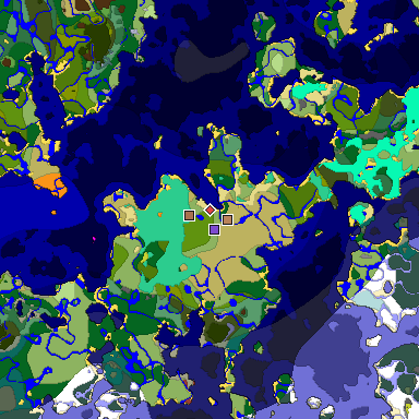 Predicted biome map of Java 26.3 seed 6389874791717824361 around estimated spawn