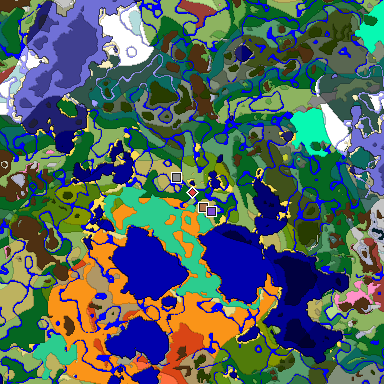 Predicted biome map of Java 26.3 seed -3106421513000291059 around estimated spawn