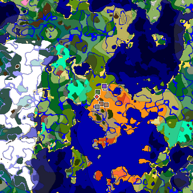 Predicted biome map of Java 26.3 seed 7582460667616077182 around estimated spawn