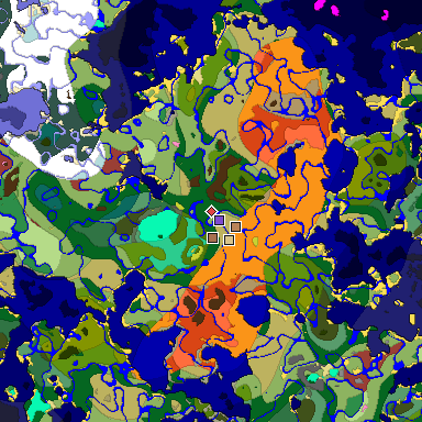 Predicted biome map of Java 26.3 seed -6706111044585283235 around estimated spawn