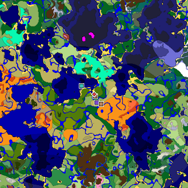 Predicted biome map of Java 26.3 seed 1335472172524624107 around estimated spawn