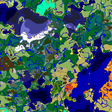Predicted biome map of Java 26.3 seed -3300502084699573417 around estimated spawn