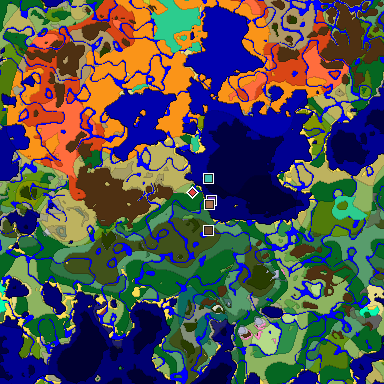 Predicted biome map of Java 26.3 seed -1251323366169729279 around estimated spawn