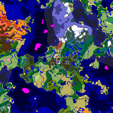Predicted biome map of Java 26.3 seed -4097719653351999949 around estimated spawn