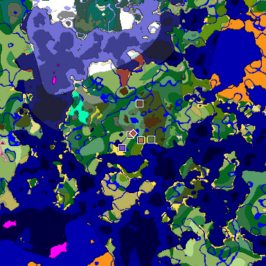 Predicted biome map of Java 26.3 seed -5051896273990130089 around estimated spawn