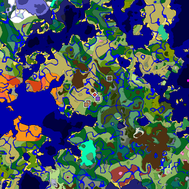 Predicted biome map of Java 26.3 seed -4756692422011709599 around estimated spawn
