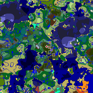 Predicted biome map of Java 26.3 seed -8492145899439301762 around estimated spawn